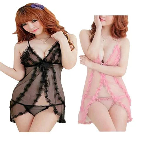 Pack of 2 nighties Transparent short with Panty simple net