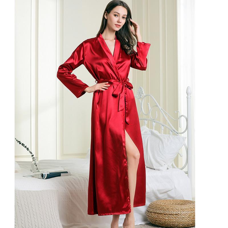 Silk long Gown Red / pink wide sleeves Nighty Nightwear Sleepwear Night Dress