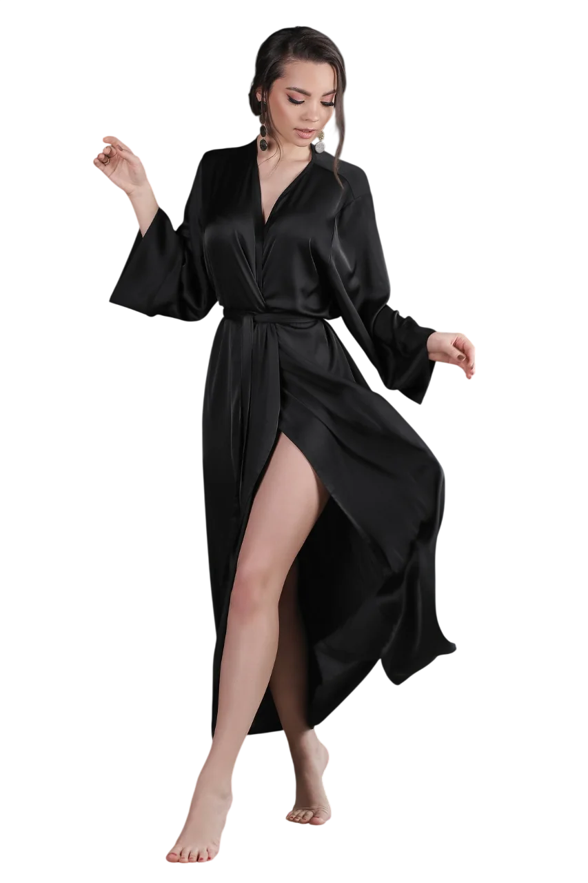 Satin Silk Long Gown 2 piece set Bridal Night Suit Nightwear Sleepwear Night Dress