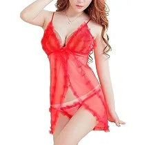 Night Dress red transparent short nighty with Panty simple net New Western babydoll Style
