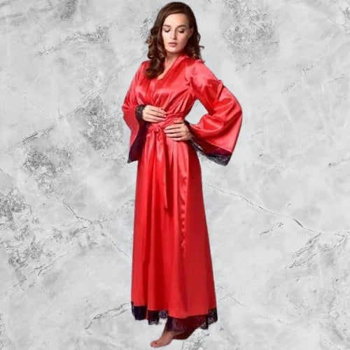 Satin Silk Long Gown 2 piece set Bridal Night Suit Nightwear Sleepwear Night Dress