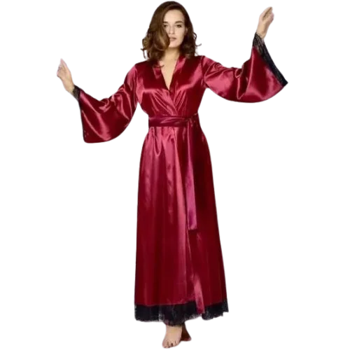 Satin Silk Long Gown 2 piece set Bridal Night Suit Nightwear Sleepwear Night Dress