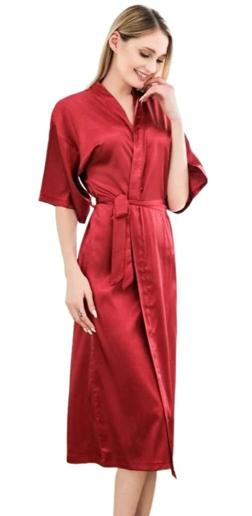 Satin Silk Long Gown 2 piece set Bridal Night Suit Nightwear Sleepwear Night Dress