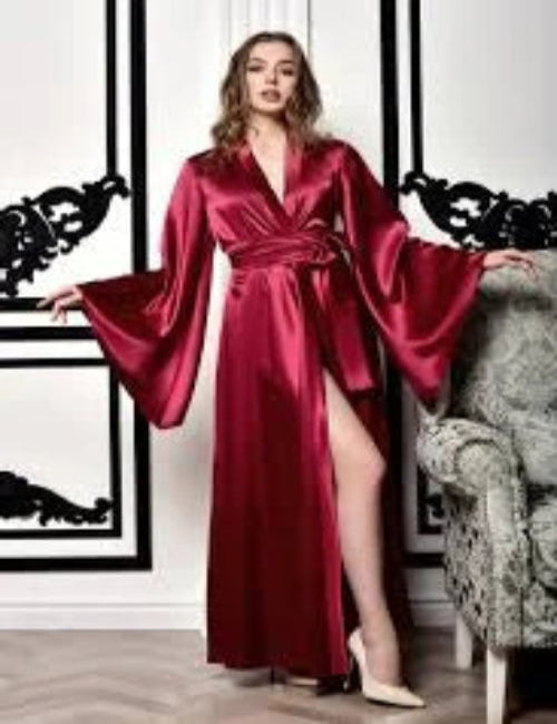 Satin Silk Long Gown 2 piece set Bridal Night Suit Nightwear Sleepwear Night Dress