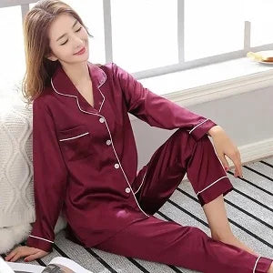 Soft Silk trouser shirt Sleep Wear Night Dress for Women (satin silk)